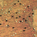 USA Map + Pins // Golden Aged // 3 Panels (54"W x 36"H x 1.25"D)