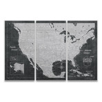 USA Map + Pins // Modern Slate // 3 Panels (48"W x 32"H x 1.25"D)