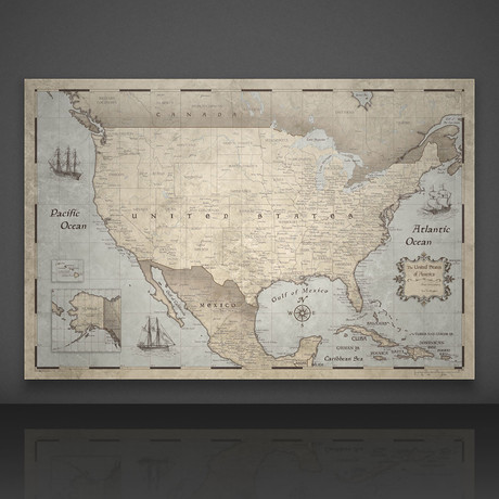 USA Travel Map Pin Board // Rustic Vintage (24”W x 16”H x 1.25”D)