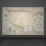 USA Travel Map Pin Board // Rustic Vintage (24”W x 16”H x 1.25”D)