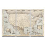 USA Travel Map Pin Board // Rustic Vintage // 3 Panel (48”W x 32”H x 1.25”D)