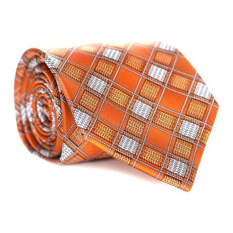 Box Pattern Tie // Orange + Light Grey