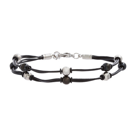 Black Cord Bracelet with Beads // Black + Silver