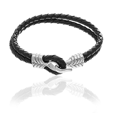 Leather Ribbed Hook Bracelet // Black