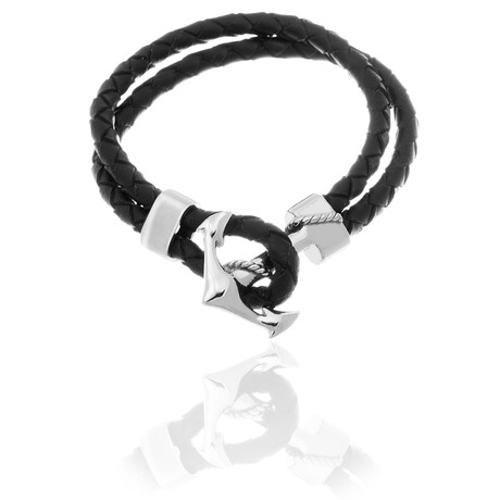 Leather Anchor Hook Bracelet // Black