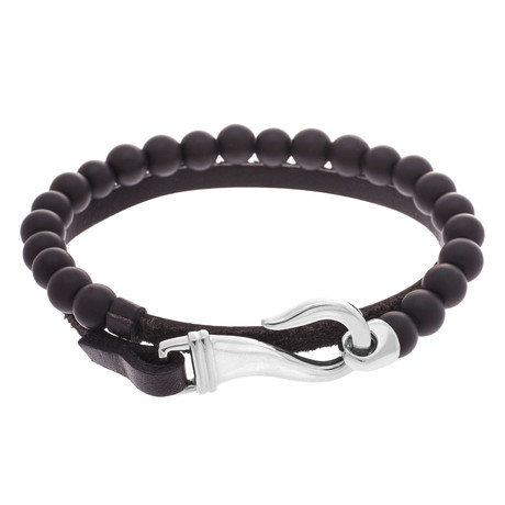Bead + Leather Hook Wrap Bracelet // Black