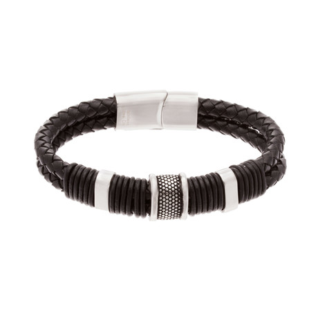 Oxidized Textured Bar Leather Bracelet // Black