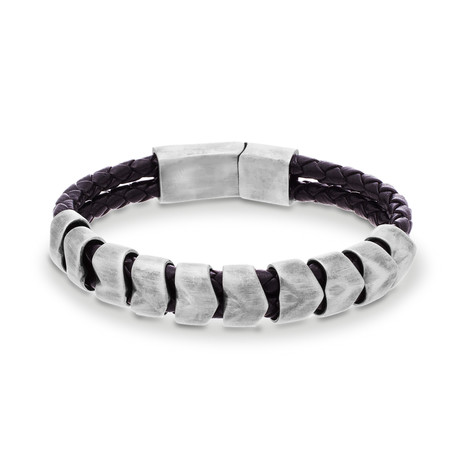 Faceted Bead + Braided Leather Bracelet // Black + Silver