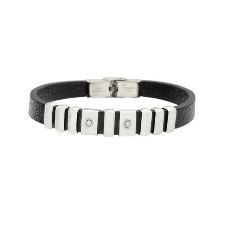 Multi-Links Leather Bracelet // Black + Silver