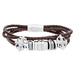 Rondelle Leather Bracelet // Brown + Silver