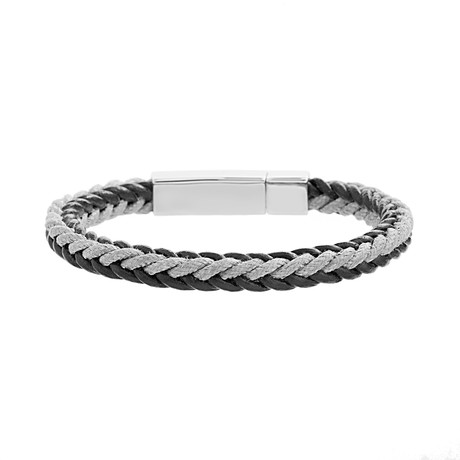 Braided Leather Cord Bracelet // Black + Silver