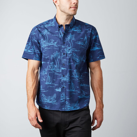 Palm Beach Short-Sleeve Button-Up Shirt // Indigo (XS)