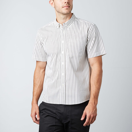 Malaga Short-Sleeve Button-Down Shirt // Bone White + Black (XS)