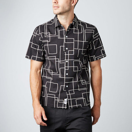 Lundo Labyrinth Short-Sleeve Button-Up Shirt // Black (XS)