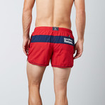 Wide Stripe Drawstring Dolphin Trunk // Red (XL)