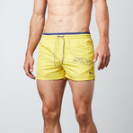 Contrast Zig Zag Stitch Drawstring Swim Trunk // Yellow (S)