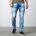 Tapered Leg Bleached Moto Jean // Blue (36WX32L)