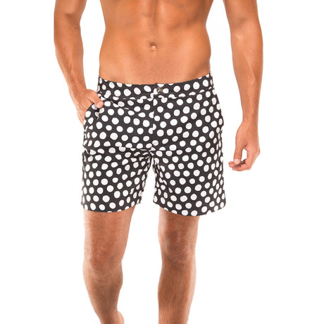 Polka Dot Beach To Brunch Swim Shorts // Black + White (28)