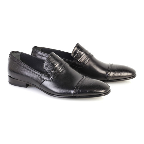 Croc Embossed Leather Captoe Smoking Loafer // Black (Euro: 39)