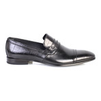 Croc Embossed Leather Captoe Smoking Loafer // Black (Euro: 39)