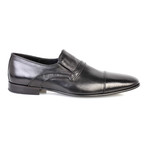 Croc Embossed Leather Captoe Piped Smoking Loafer // Black (Euro: 39)