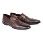 Croc Embossed Leather Captoe Piped Smoking Loafer // Brown (Euro: 40)