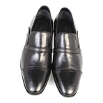 Croc Embossed Leather Captoe Piped Smoking Loafer // Black (Euro: 39)