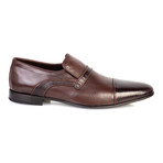 Croc Embossed Leather Captoe Piped Smoking Loafer // Brown (Euro: 40)