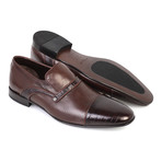 Croc Embossed Leather Captoe Piped Smoking Loafer // Brown (Euro: 40)