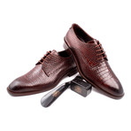 Croc Embossed Leather Lace-Up Derby // Brown (Euro: 42)