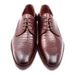 Croc Embossed Leather Lace-Up Derby // Brown (Euro: 42)