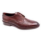 Croc Embossed Leather Lace-Up Derby // Brown (Euro: 42)