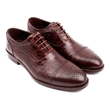 Croc Embossed Leather Perforated Captoe Oxford // Brown (Euro: 39)