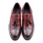 Woven Leather Perforated Wingtip Tassel Loafer // Navy Blue (Euro: 39)