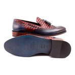 Woven Leather Perforated Wingtip Tassel Loafer // Navy Blue (Euro: 39)