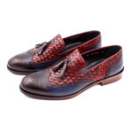 Woven Leather Perforated Wingtip Tassel Loafer // Navy Blue (Euro: 39)