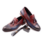 Woven Leather Perforated Wingtip Tassel Loafer // Navy Blue (Euro: 39)