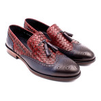 Woven Leather Perforated Wingtip Tassel Loafer // Navy Blue (Euro: 39)