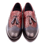 Woven Leather Perforated Wingtip Tassel Loafer // Navy Blue (Euro: 39)