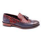 Woven Leather Perforated Wingtip Tassel Loafer // Navy Blue (Euro: 39)