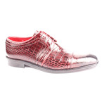 Croc Embossed Leather Captoe Piped Derby // Claret Red (Euro: 42)