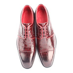 Croc Embossed Leather Captoe Piped Derby // Claret Red (Euro: 42)