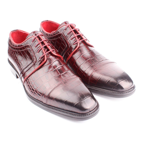 Croc Embossed Leather Captoe Piped Derby // Claret Red (Euro: 39)