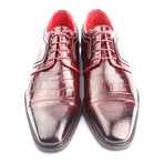 Croc Embossed Leather Captoe Piped Derby // Claret Red (Euro: 42)