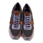 Leather Thick Sole Colorblocked Lace-Up Sneaker // Navy Blue + Brown + Red (Euro: 44)