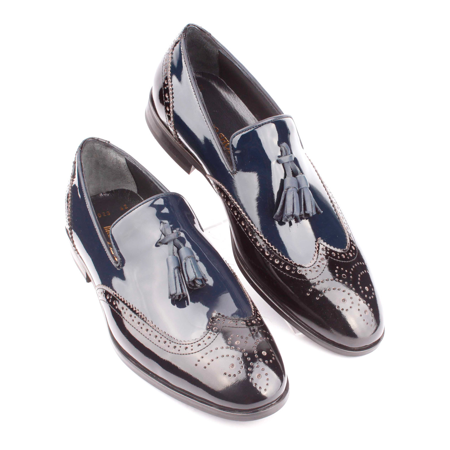 Patent Leather Perforated Wingtip Tassel Loafer // Black (Euro: 39 ...