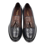 Embossed Leather Perforated Wingtip Tassel Loafer // Navy Blue (Euro: 43)