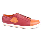 Leather Colorblocked Lace-Up Sneaker // Claret Red + Orange (Euro: 39)