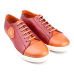 Leather Colorblocked Lace-Up Sneaker // Claret Red + Orange (Euro: 39)