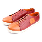 Leather Colorblocked Lace-Up Sneaker // Claret Red + Orange (Euro: 39)